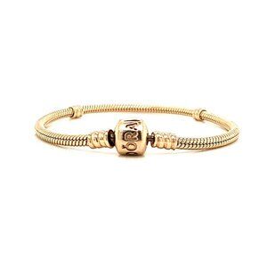 Authentic Pandora 14K Yellow Gold Moments Snake Chain Beads Bracelet Size 6.5